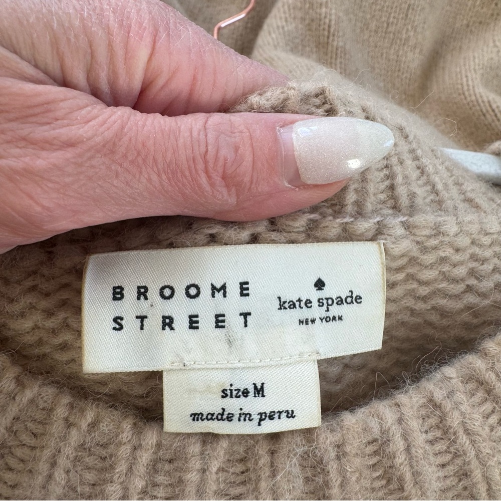 Kate Spade Broome Street Alpaca Tassel Sweater Warm Caramel Beige Wool M $348 - Picture 5 of 9